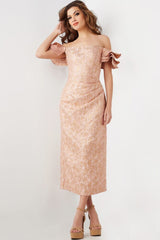 Jovani Off the Shoulder Tea Length Dress 25667