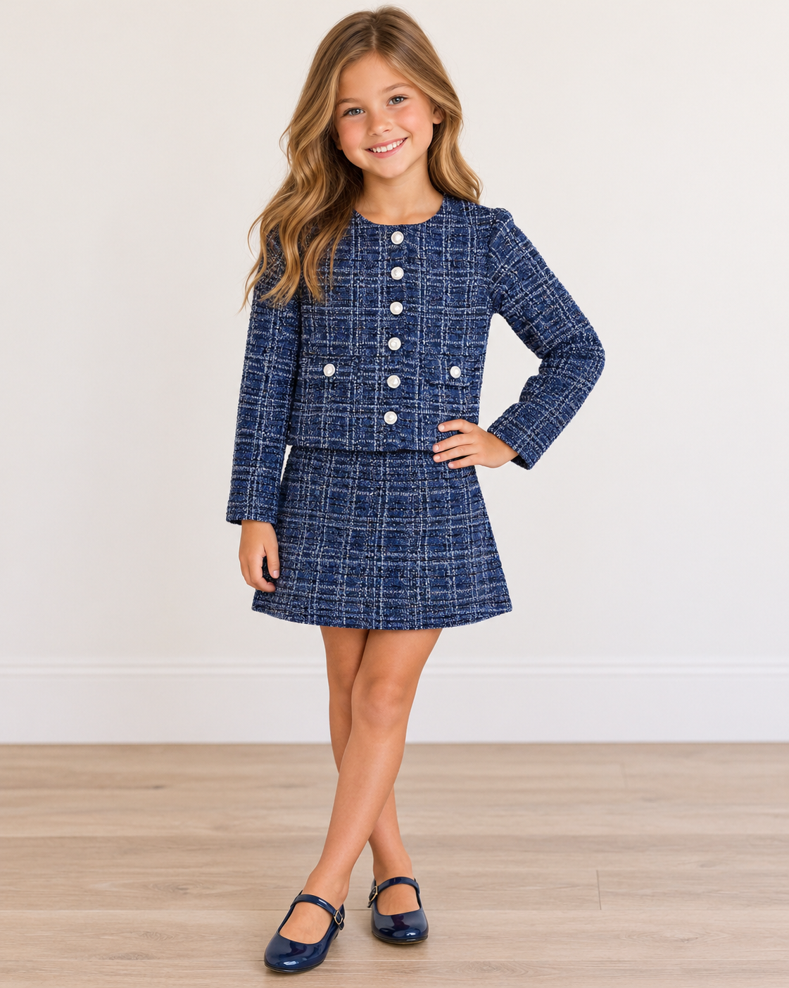 Girls Blue Tweed Jacket