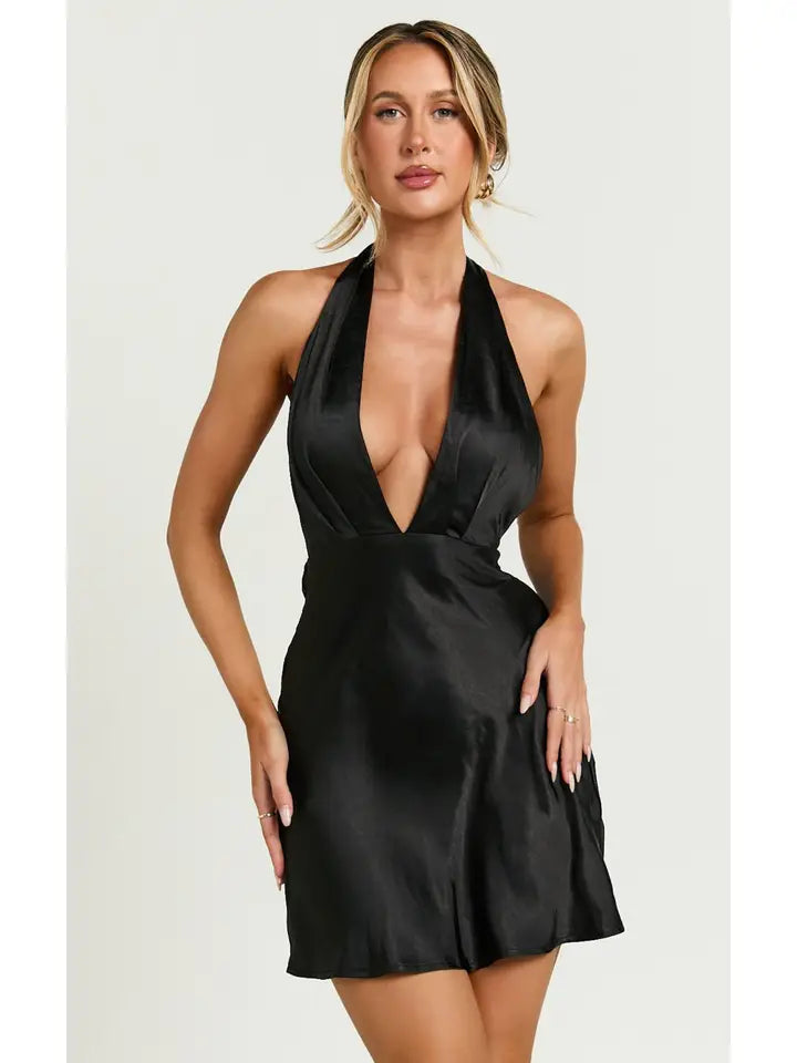 Halterneck Draped Mini Dress