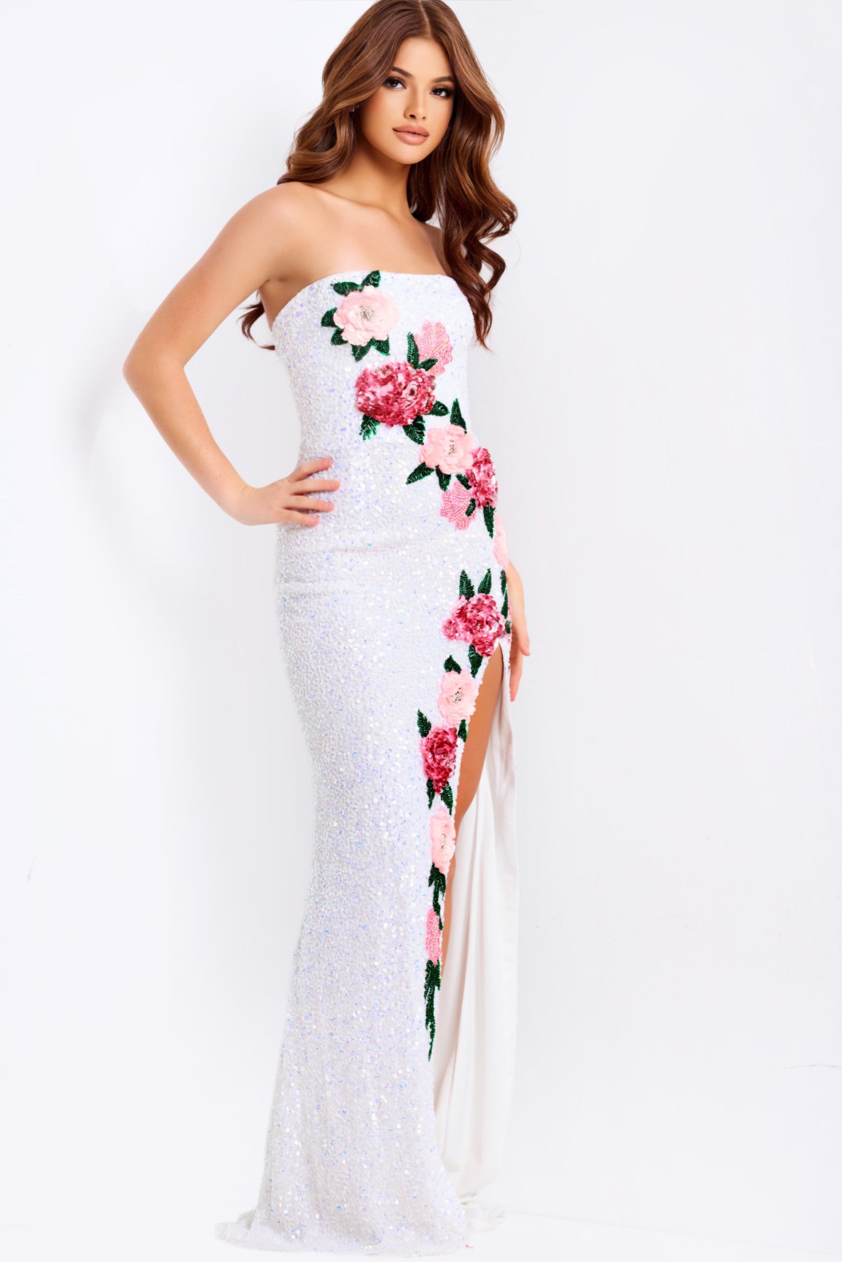 Jovani 46694 Strapless Sequin Floral Gown