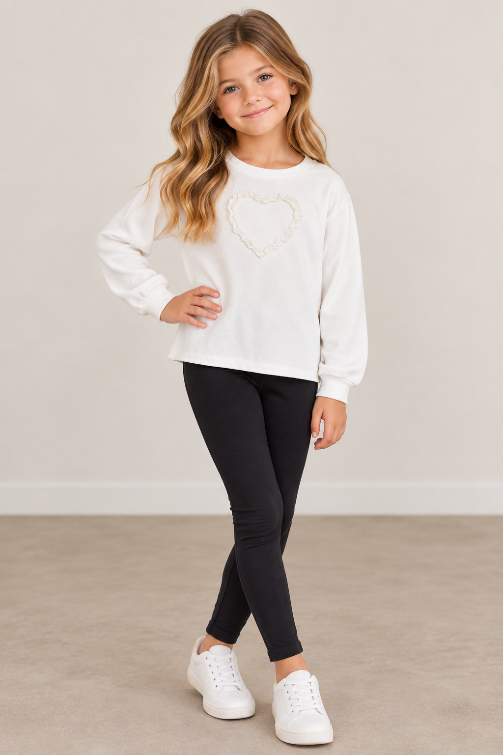 Girls Ruffle Heart Sweatshirt