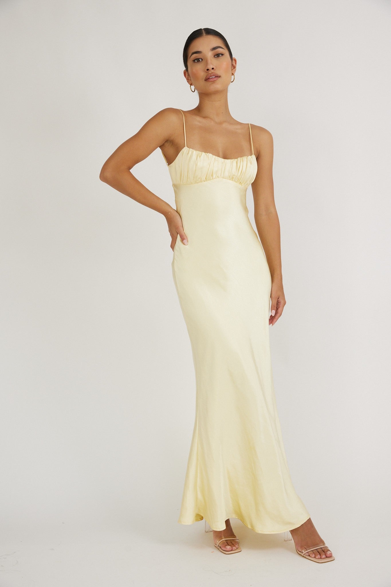 One and Only Collective Satin Maxi Dress Lemon / M