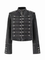 Washed Black Military Style Denim Jacket