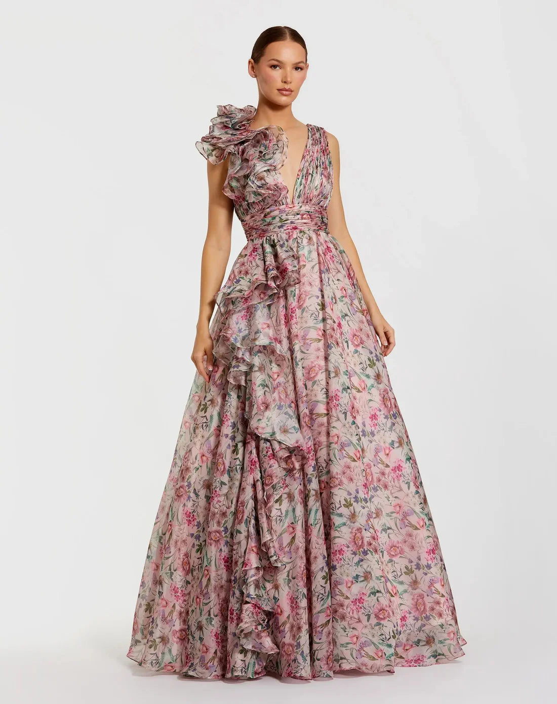 Mac Duggal 68947 Floral Chiffon Ruffle Ball Gown