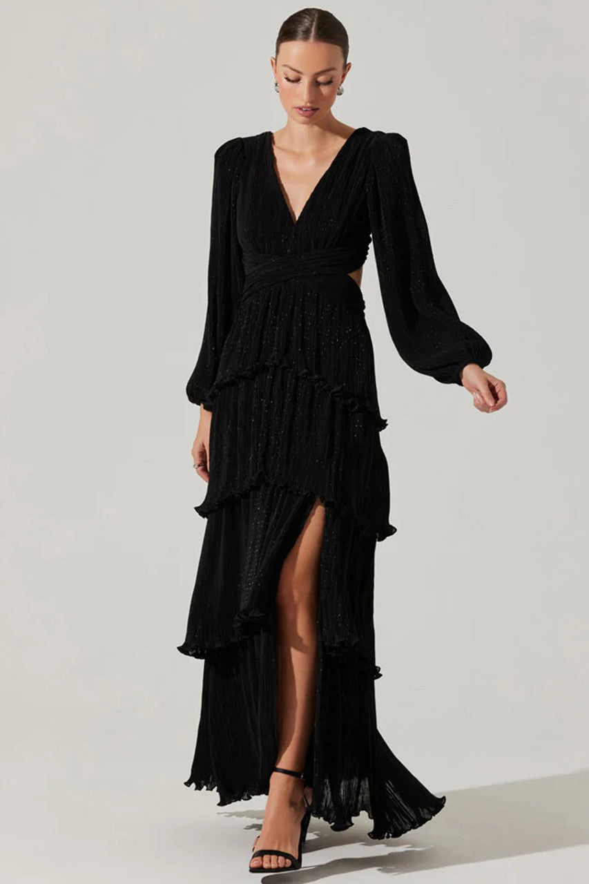 Anora Vneck Pleated Tiered Dress
