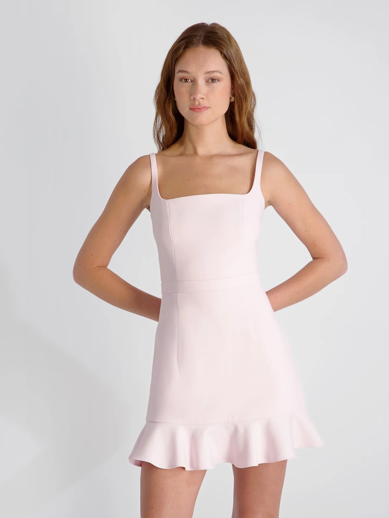 Whisper Square Neck Frill Hem Mini Dress
