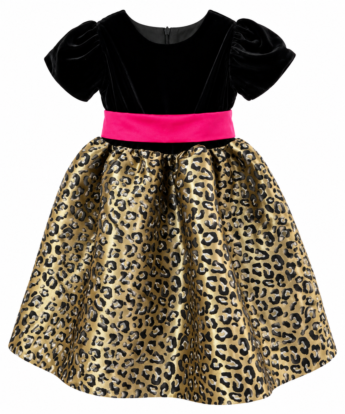 Girls Velvet Sleeve Cheetah Dress
