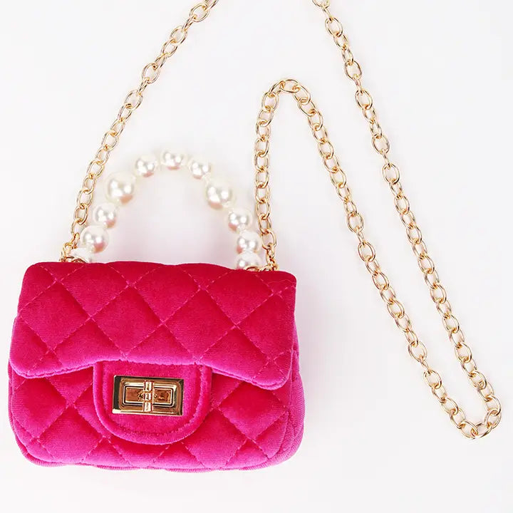 Velvet Purse with Pearl Handle