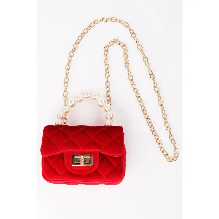 Velvet Purse with Pearl Handle