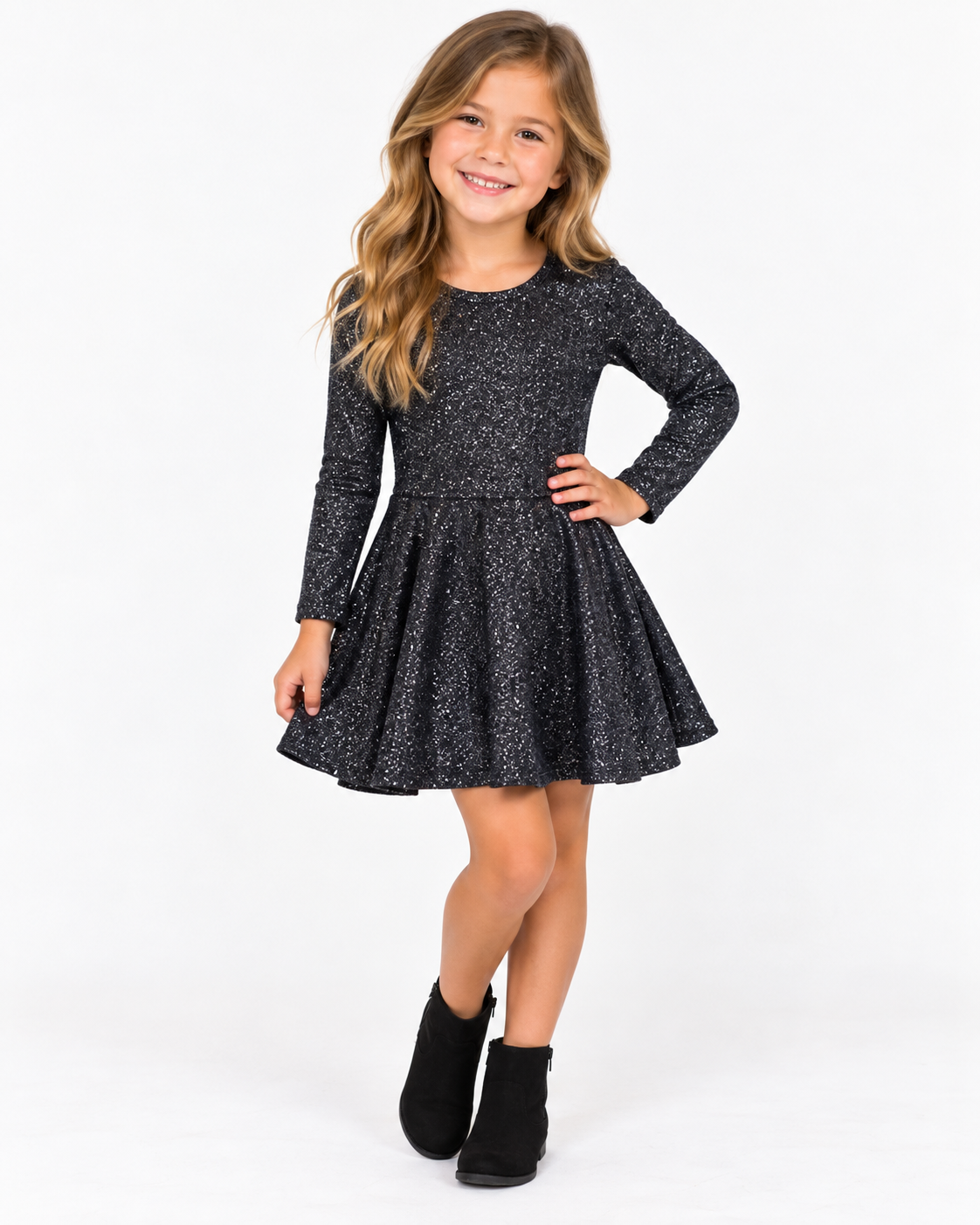 Girls Black Glitter Velvet Dress