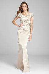 Off The Shoulder Stretch Satin Gown