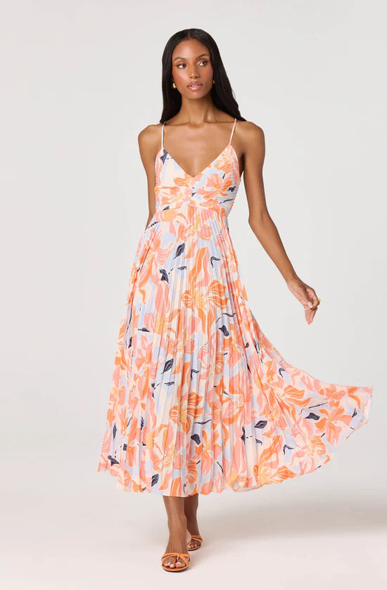 blythe floral plisse midi dress ASTR the Label | in Green Peach Tropical Dry clean only ASTR The Label Blythe Floral