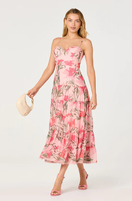 Lianna Floral Scalloped Trim Tiered Maxi Dress