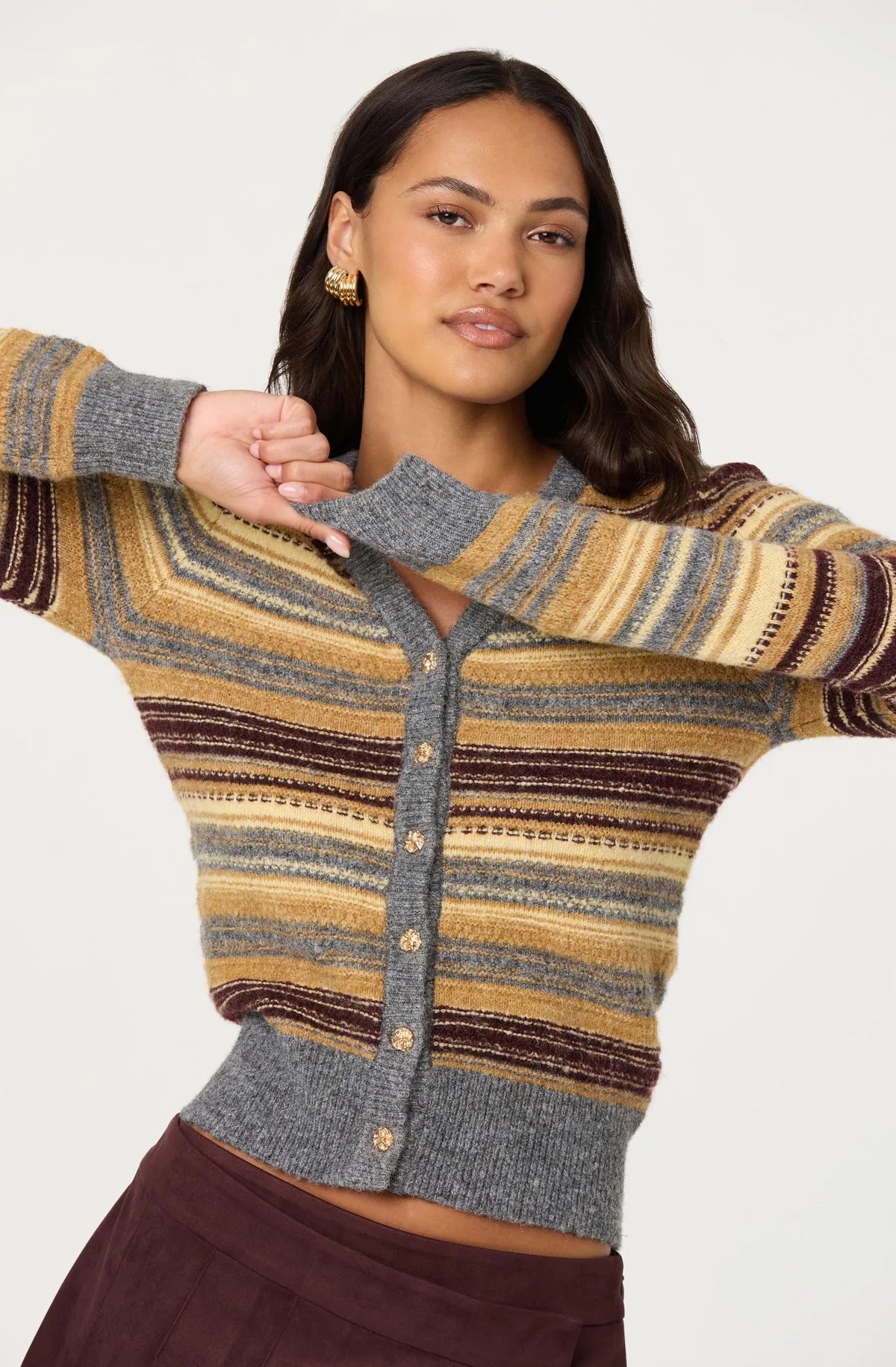 August Striped V-neck Cardigan