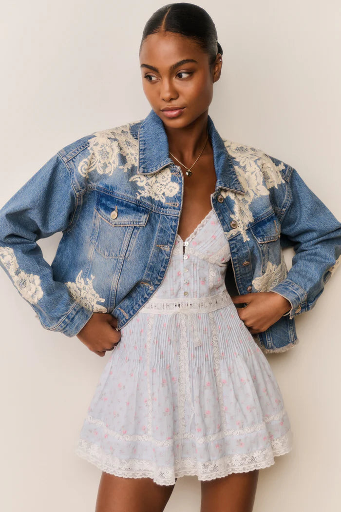 Amana Lace Appliqué Denim Jacket