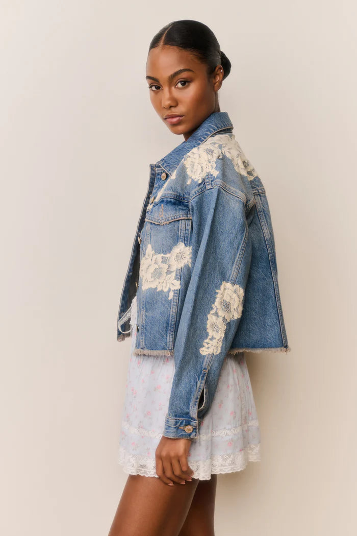 Amana Lace Appliqué Denim Jacket