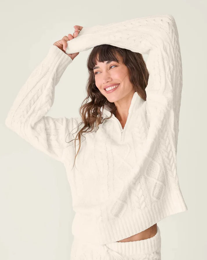 Chenille Cable Knit Quarter Zip Top