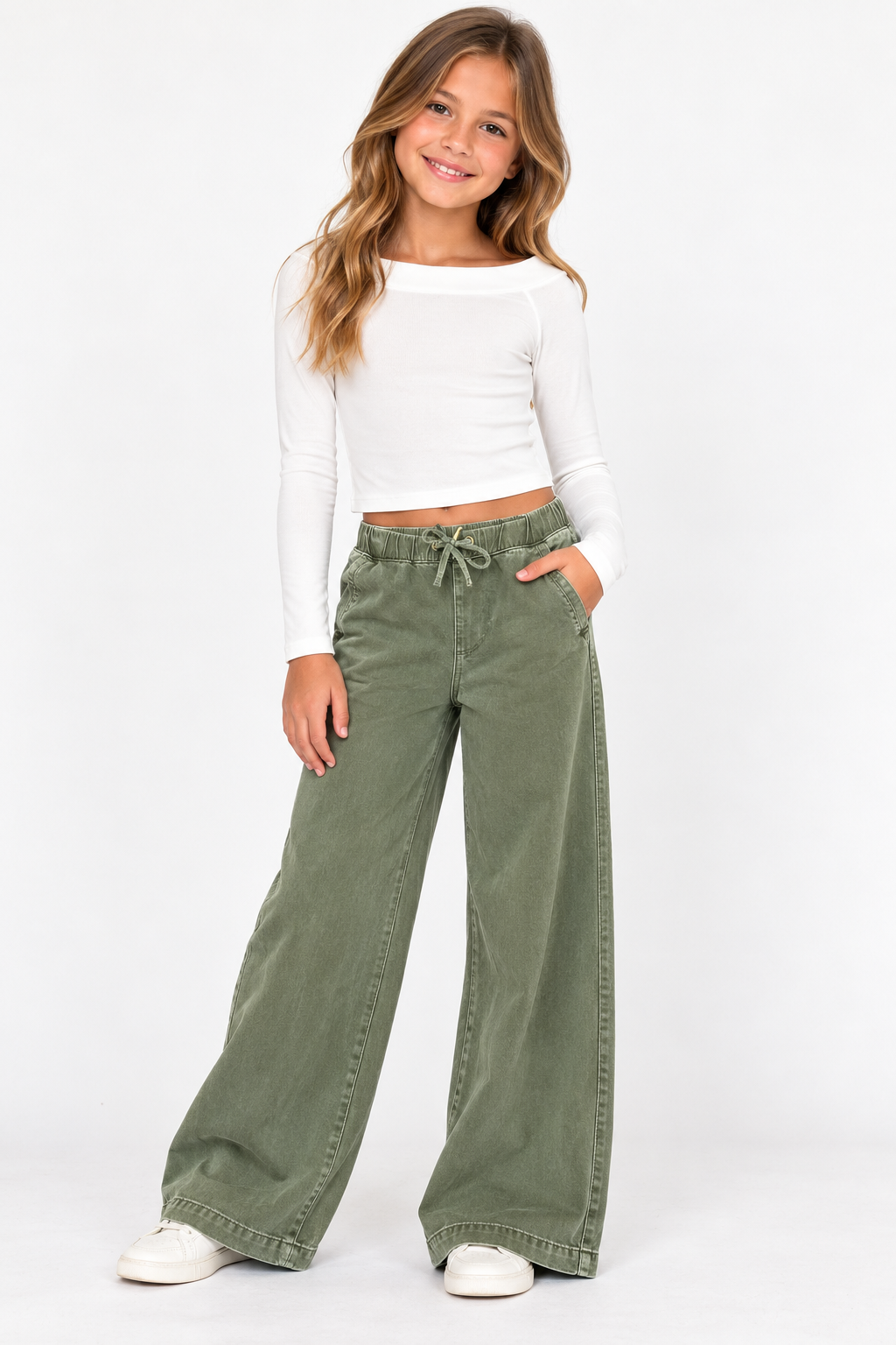 Girls Off Shoulder Ribbed Knit Top