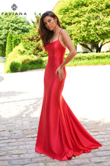 Faviana ES10890 - Satin Scoop Neck Dress With Lace Up Back