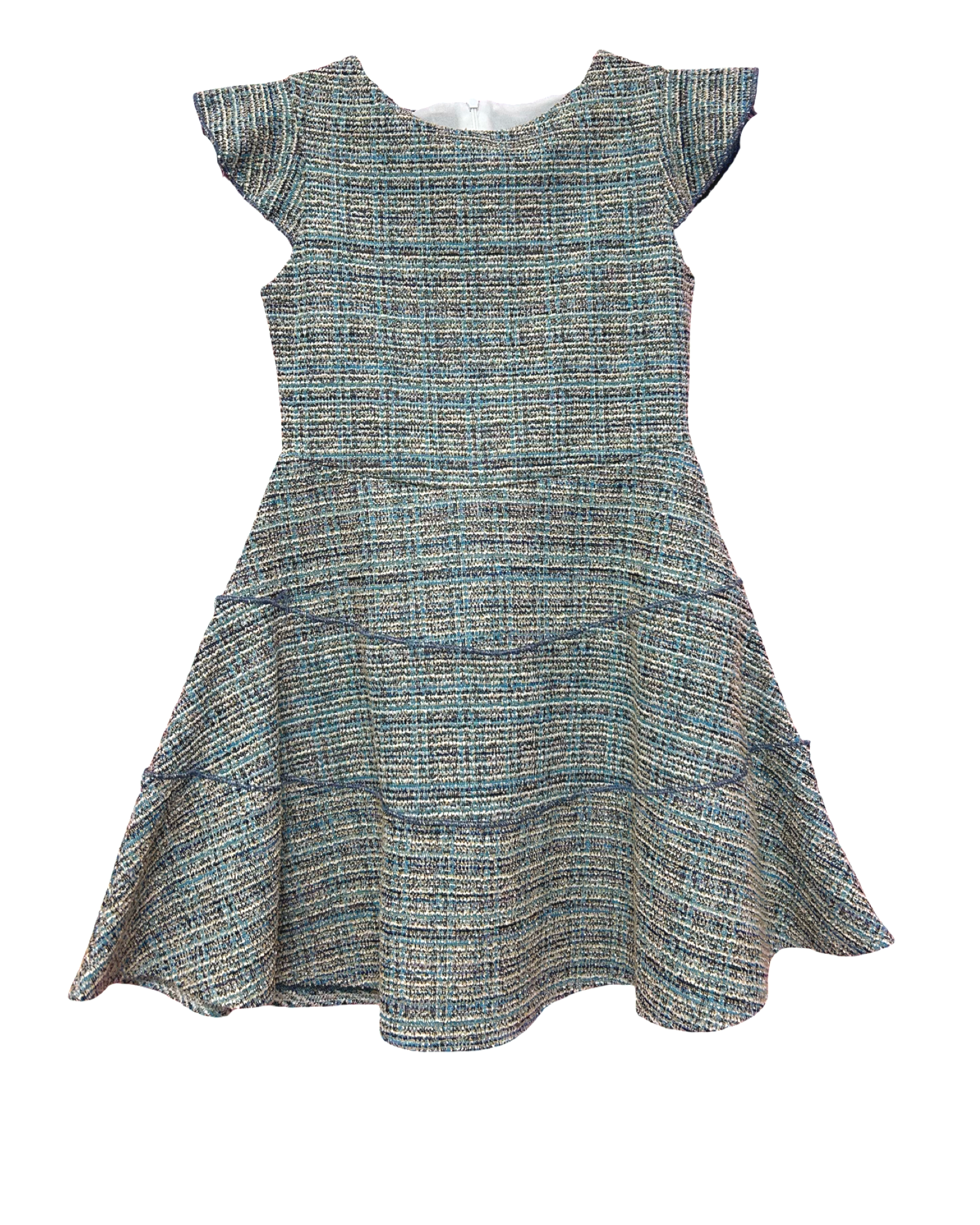 Girls Teal Multi Tweed Dress