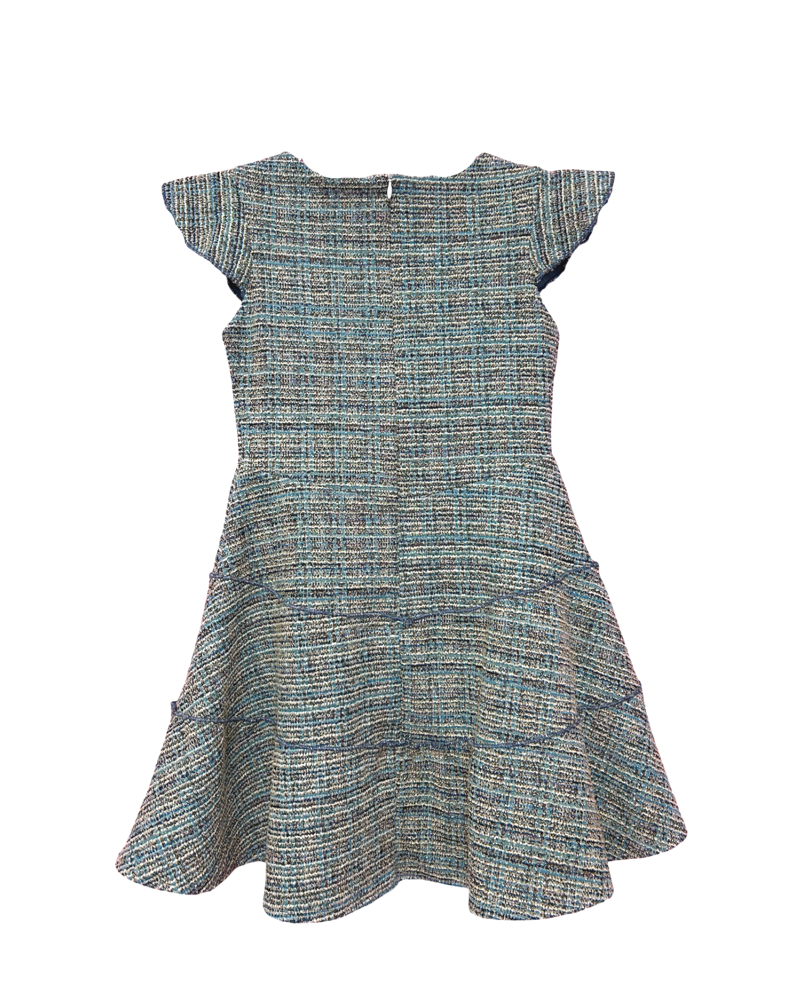 Girls Teal Multi Tweed Dress