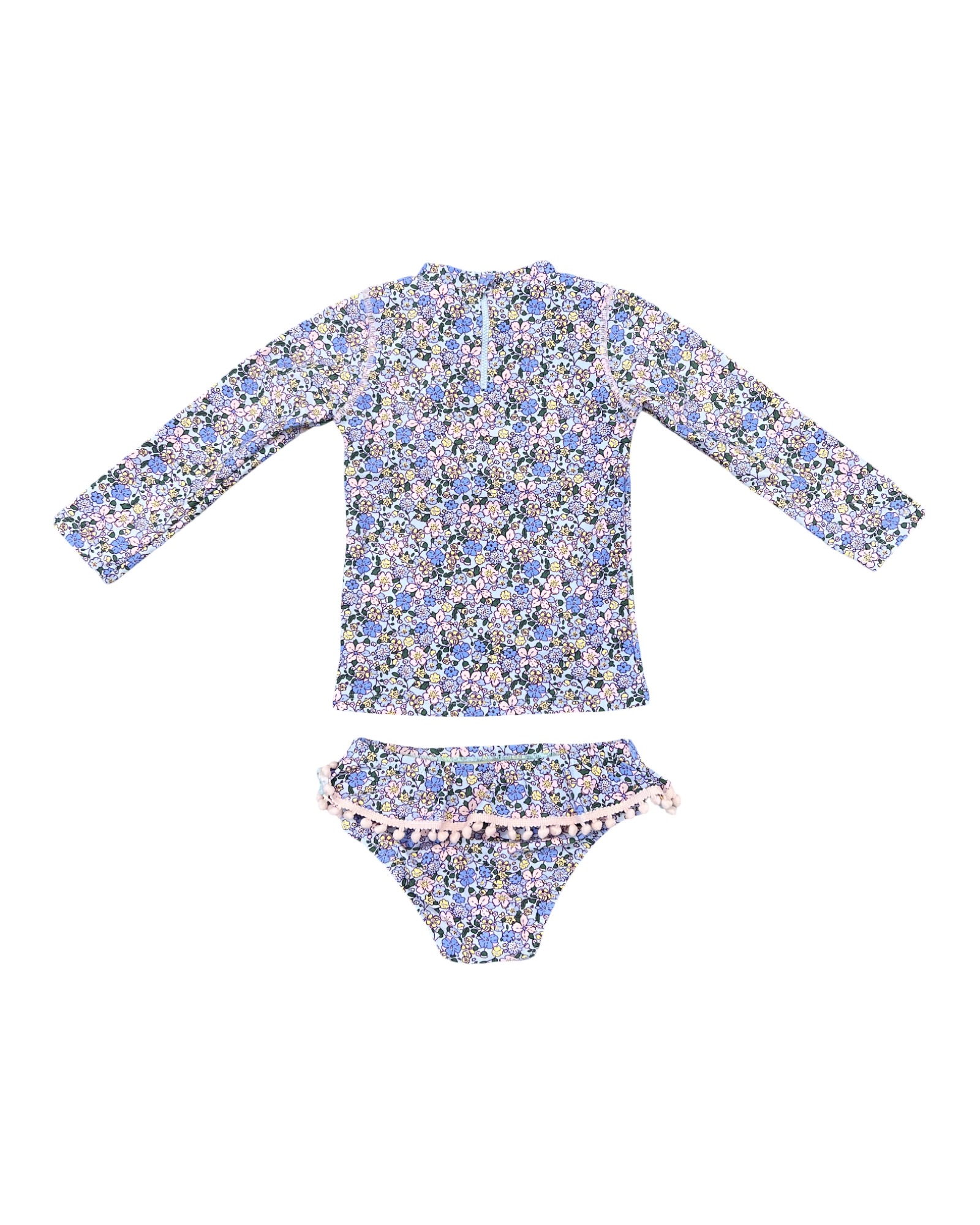 Blue Blossoms Multi Floral Long Sleeve Swimsuit