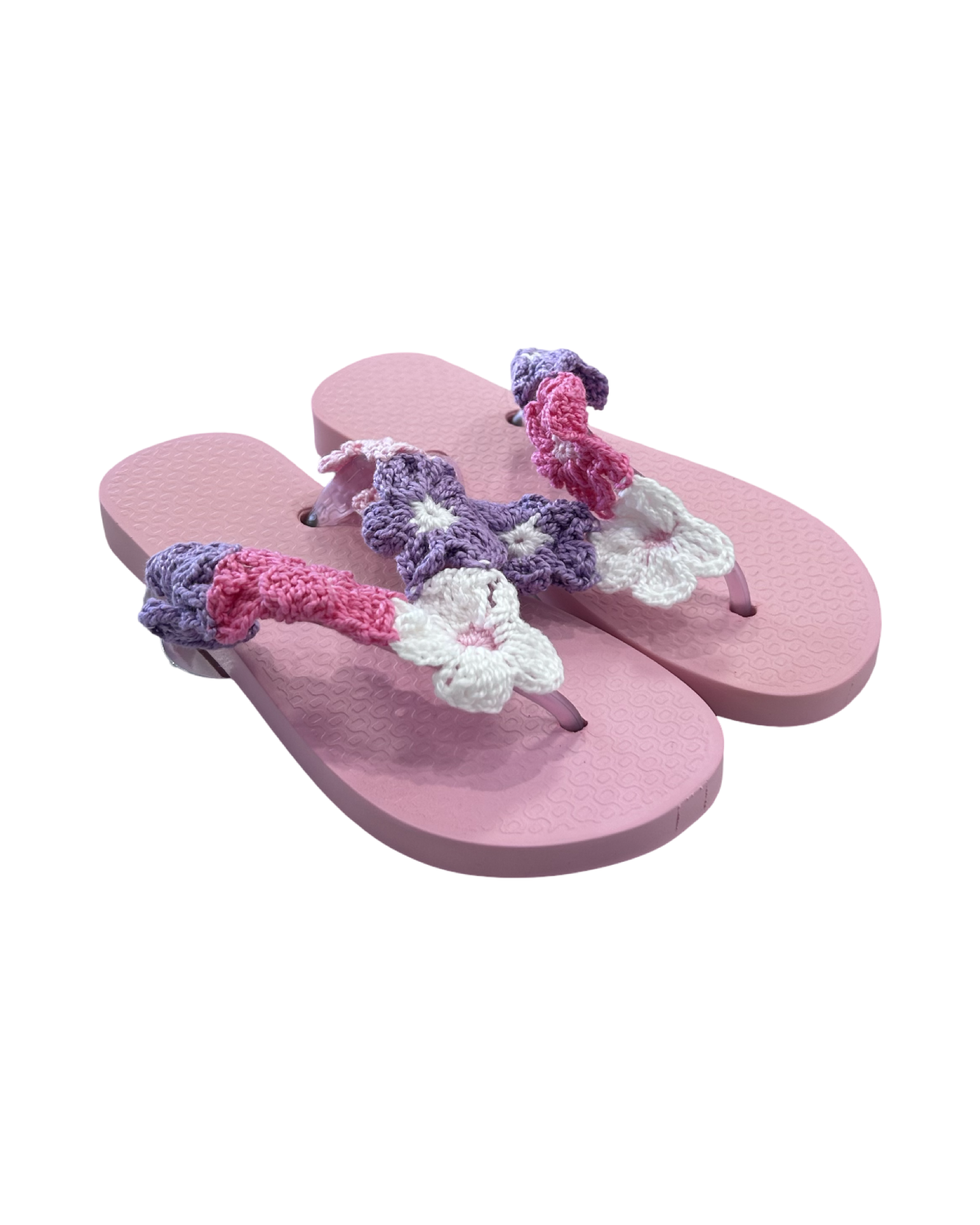 Girls Pink Crochet Flower Flip Flop Sandals