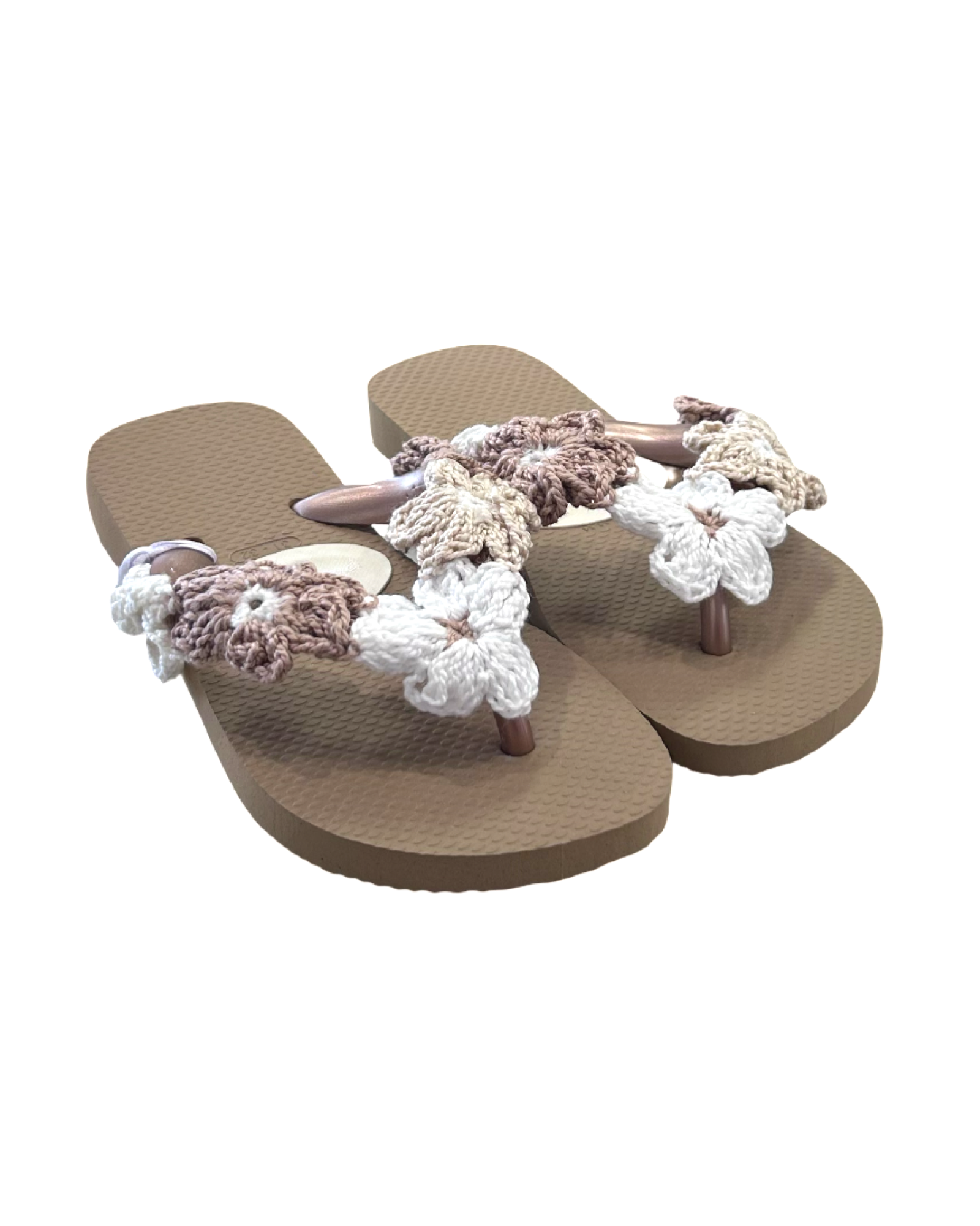 Girls Tan Crochet Flower Flip Flop Sandals