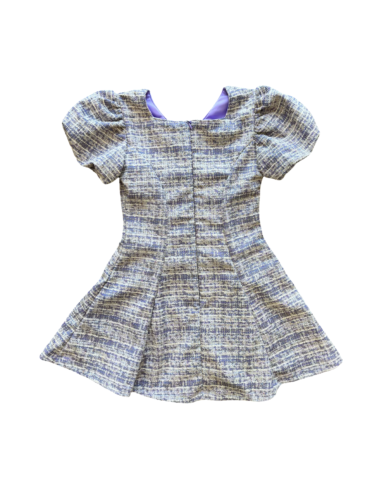 Lavender Tweed V-Neck Button Detail Dress