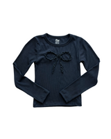 Girls Ruffle Bow Ribbed Long Sleeve Shirt