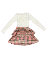Girls Ruffle Bow Plaid Skirt Dress