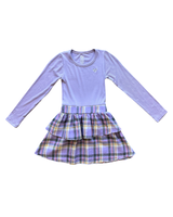Girls Rhinestone Heart Plaid Skirt Dress