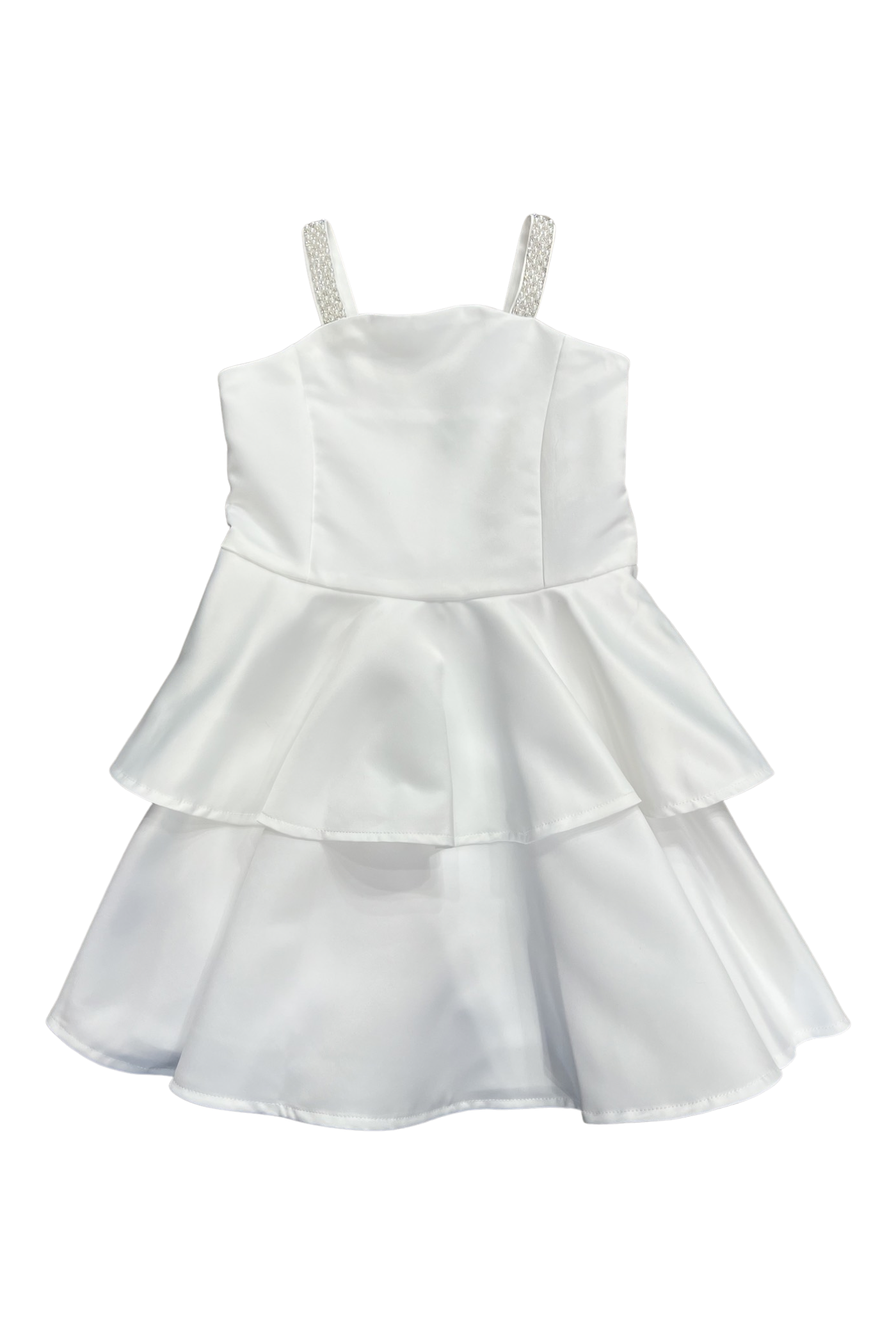 Girls Satin Tiered Pearl Strap Dress