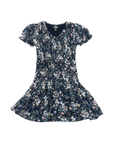 Girls Navy/Pink Floral Chiffon Short Sleeve Dress