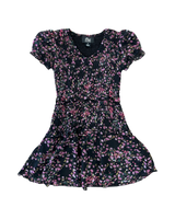 Girls Black/Pink Floral Chiffon Short Sleeve Dress