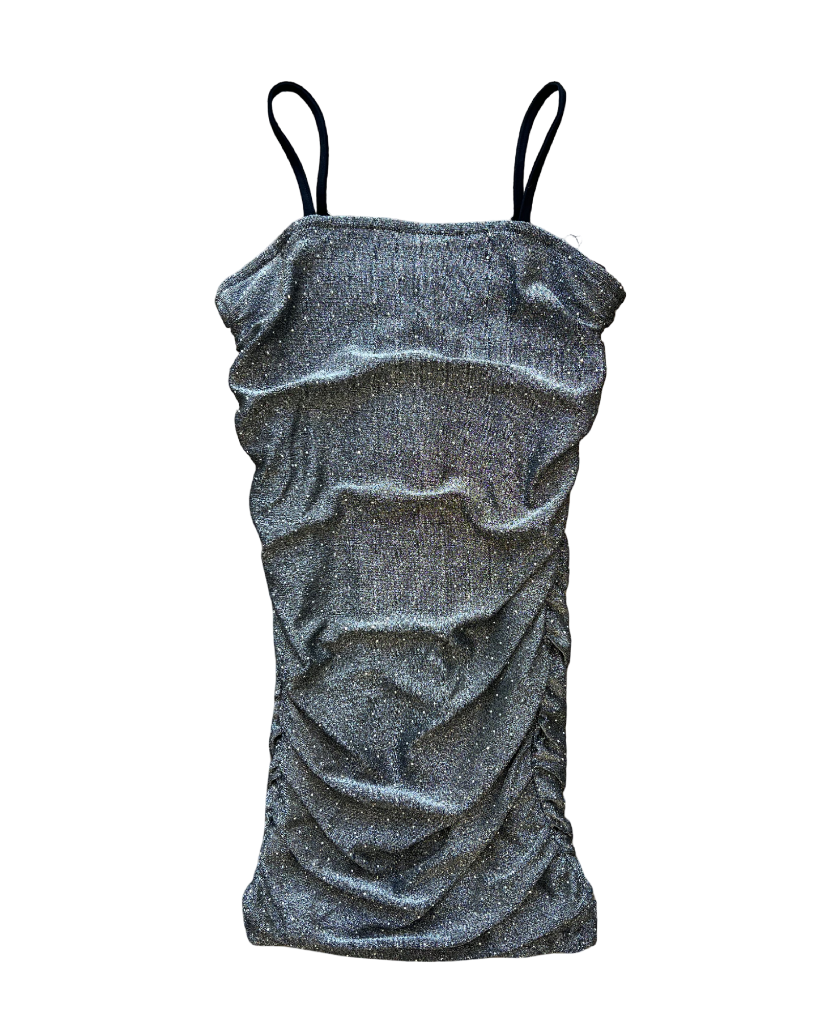 Black/Silver Metallic Studded Ruched Dress