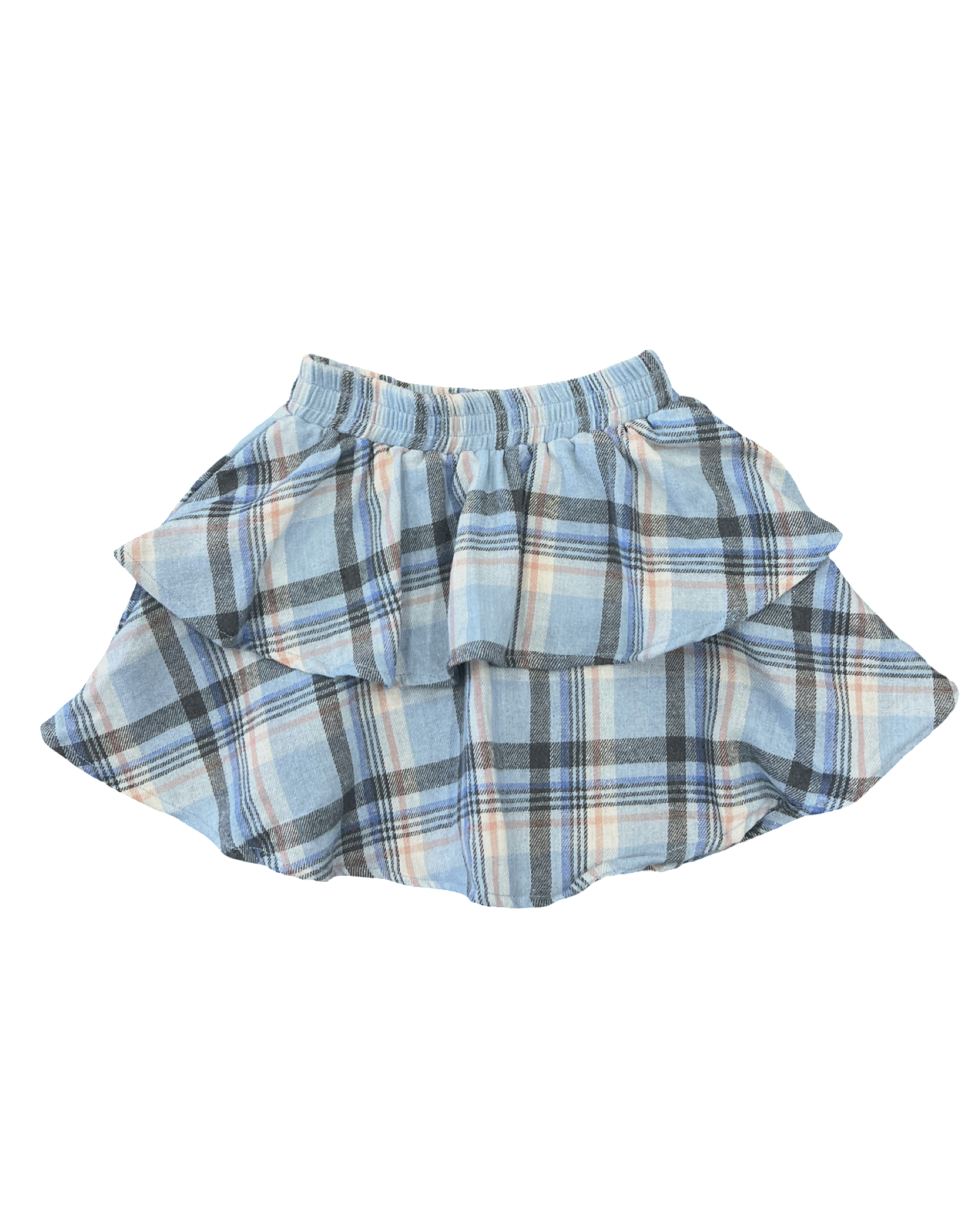 Blue Plaid Flannel Ruffle Skirt