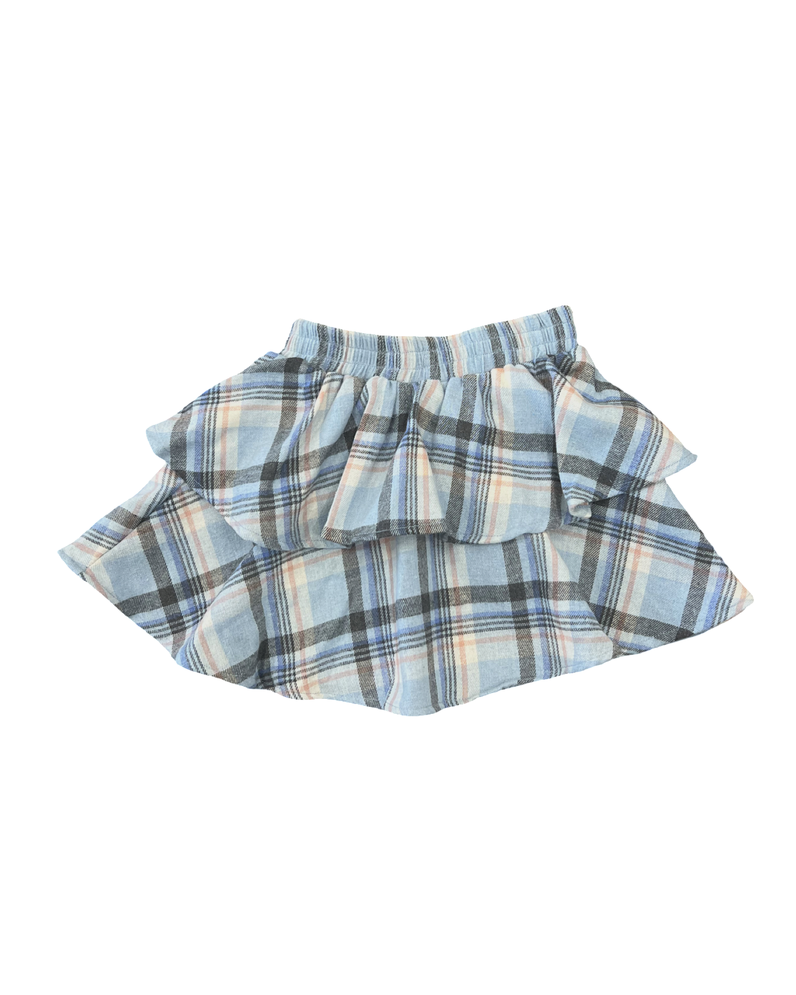 Blue Plaid Flannel Ruffle Skirt