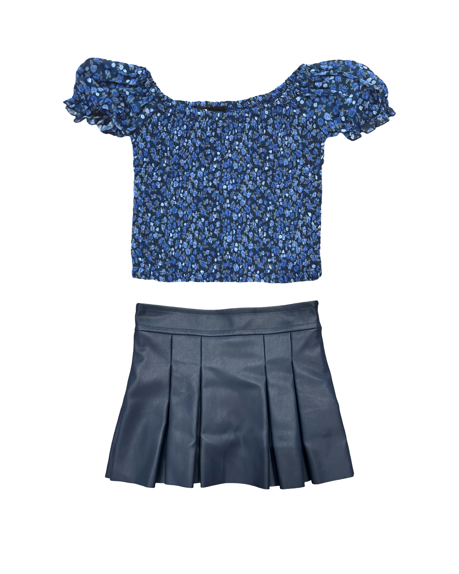 Navy Vegan Leather Pleated Skort
