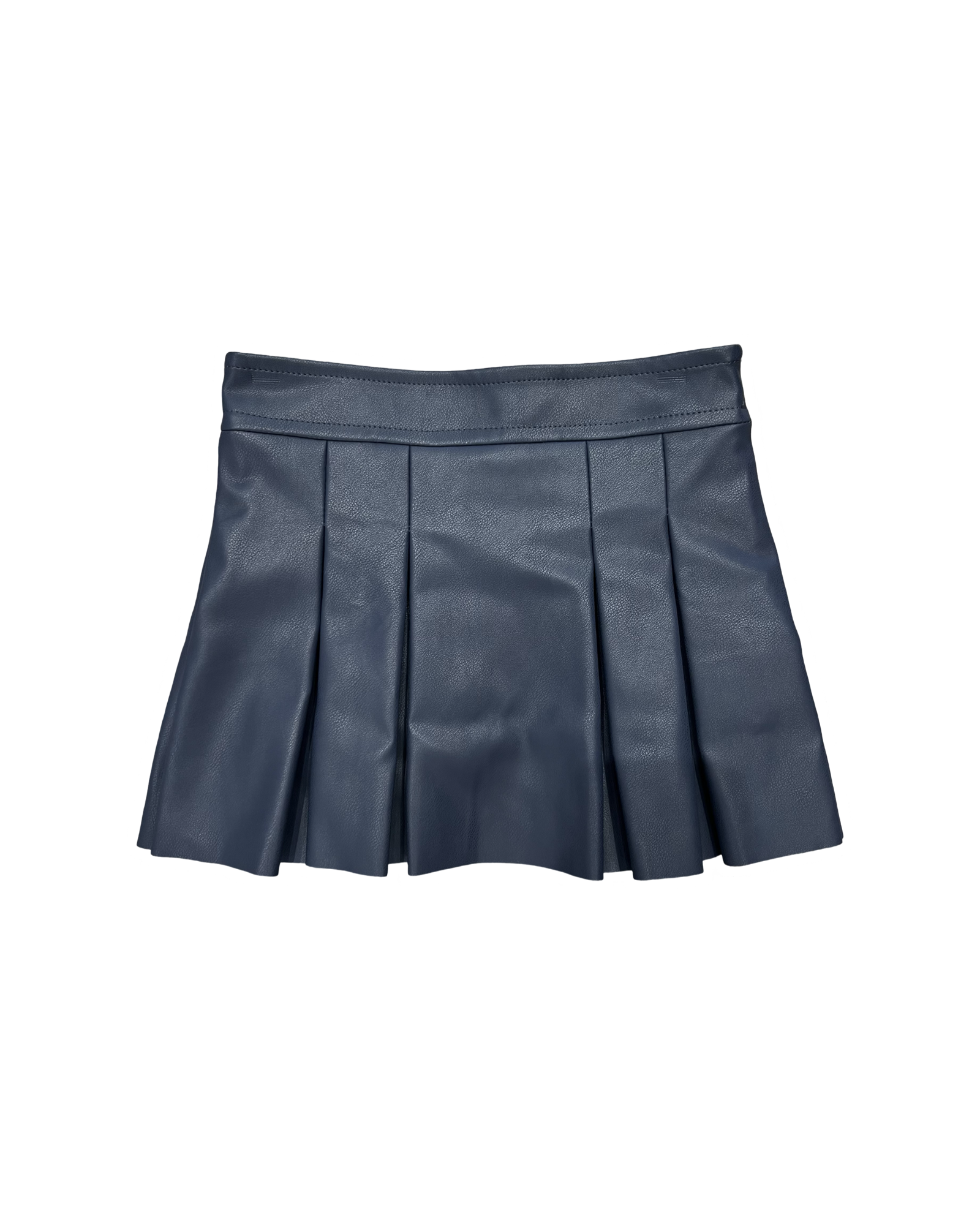 Navy Vegan Leather Pleated Skort