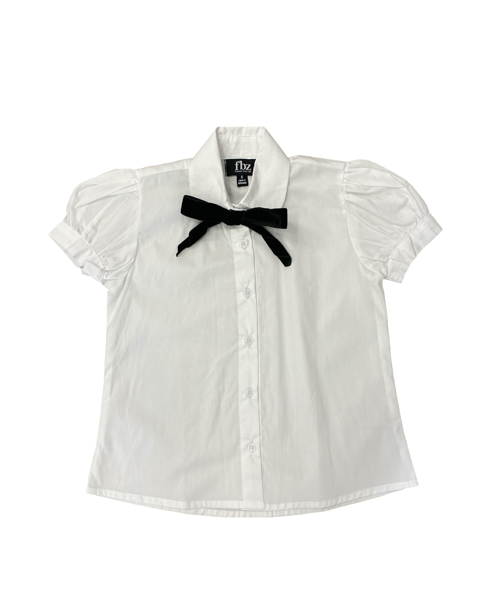 White Velvet Bow Puff Sleeve Shirt