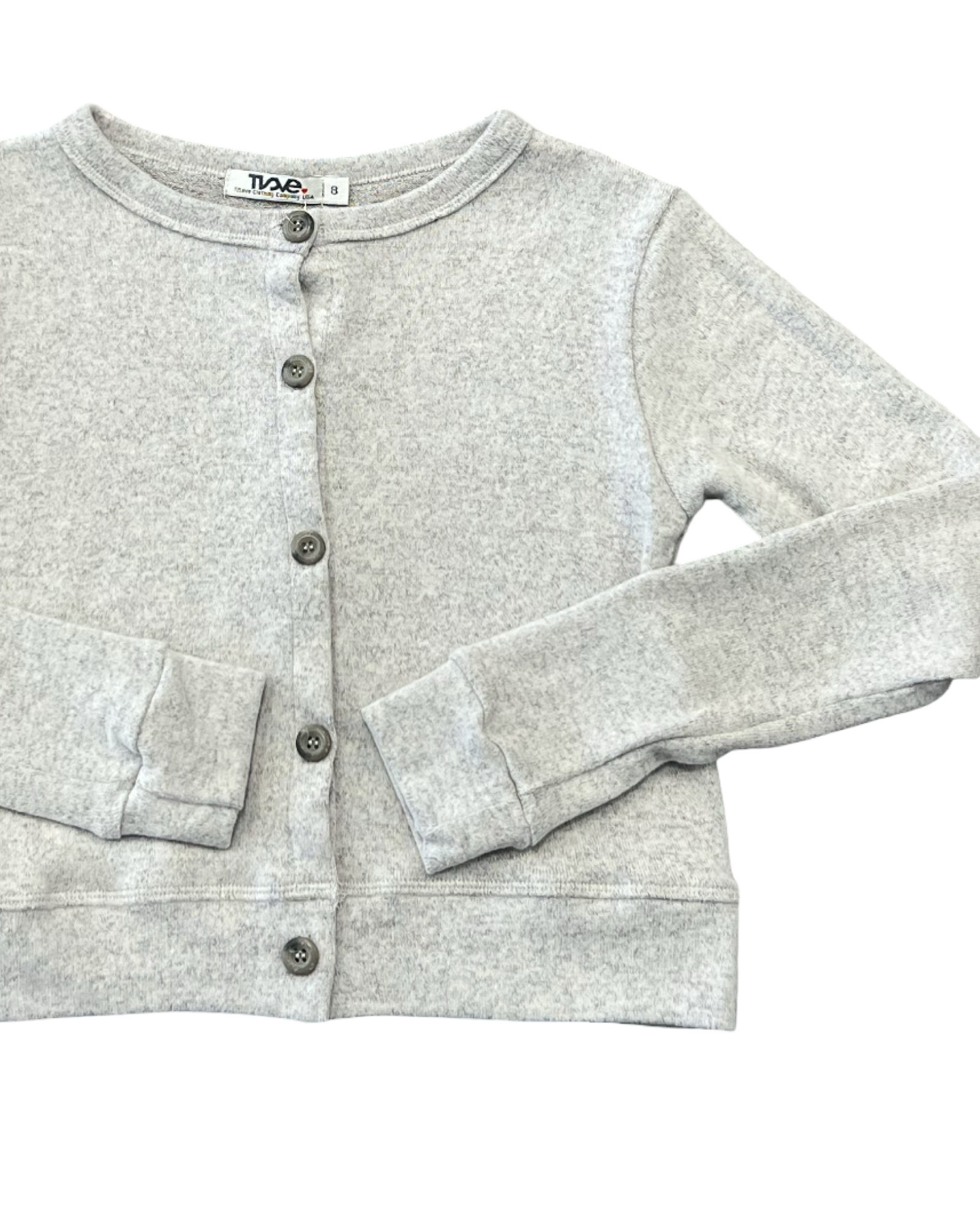 Girls Grey Reverse Fabric Cardigan