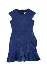 Girls & JR Navy Sparkle Cap Sleeve Ruffle Front Dress