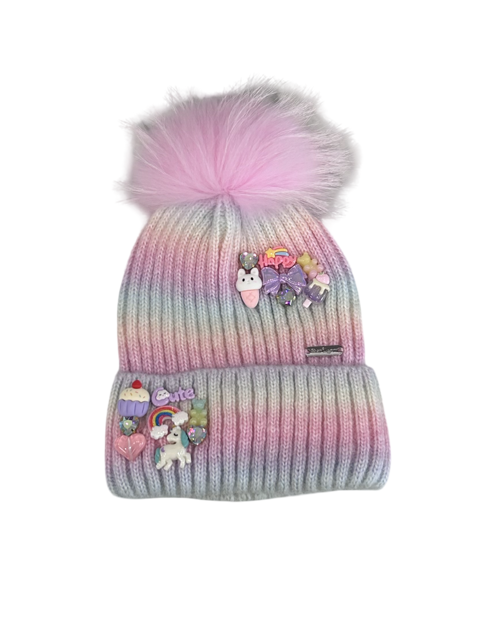 Girls Ombre Charm Pom Pom Hat
