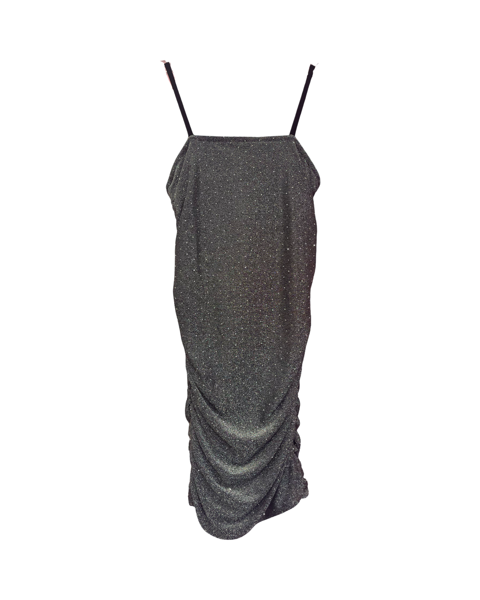 Girls Black/Silver Metallic Studded Ruched Dress