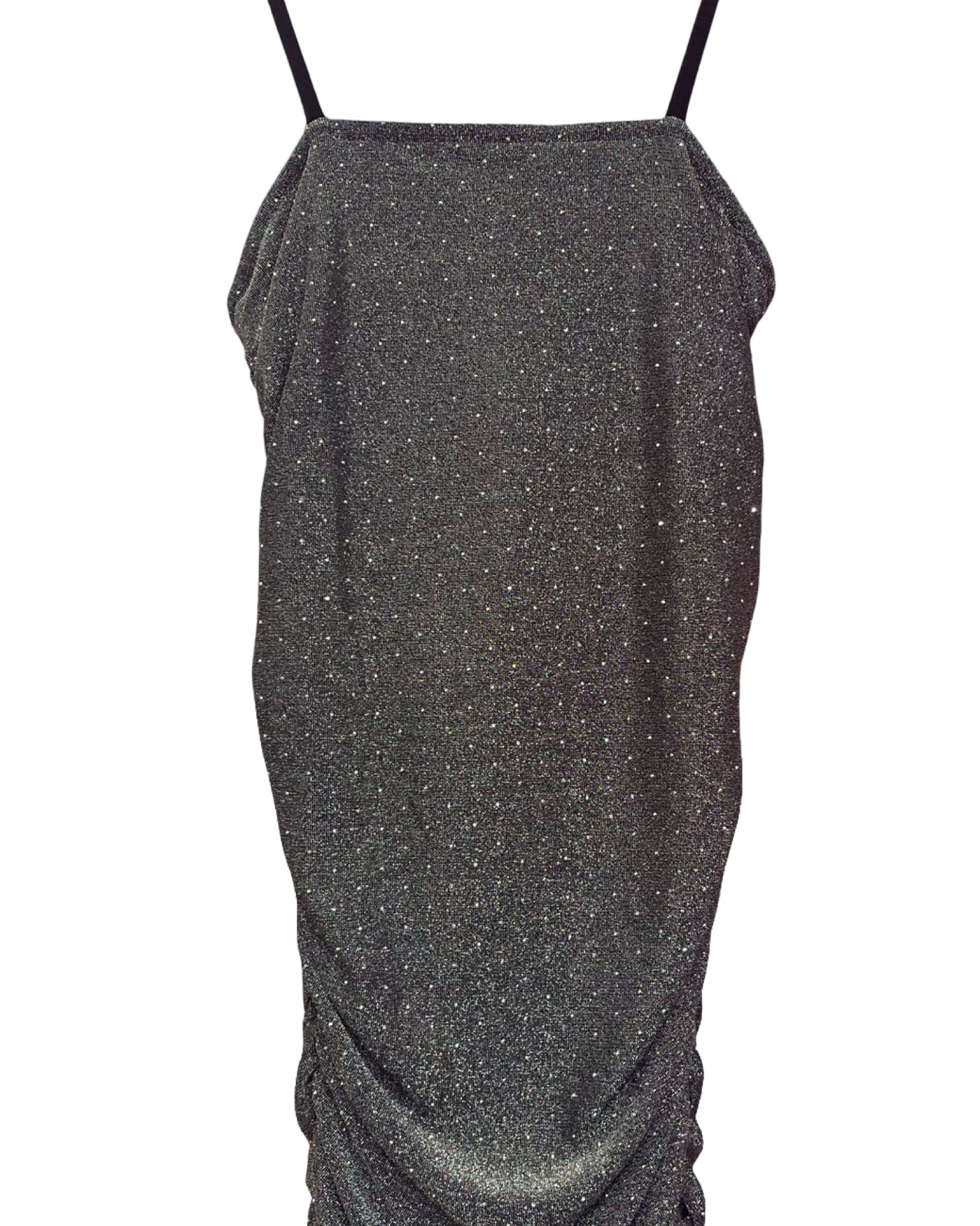 Girls Black/Silver Metallic Studded Ruched Dress