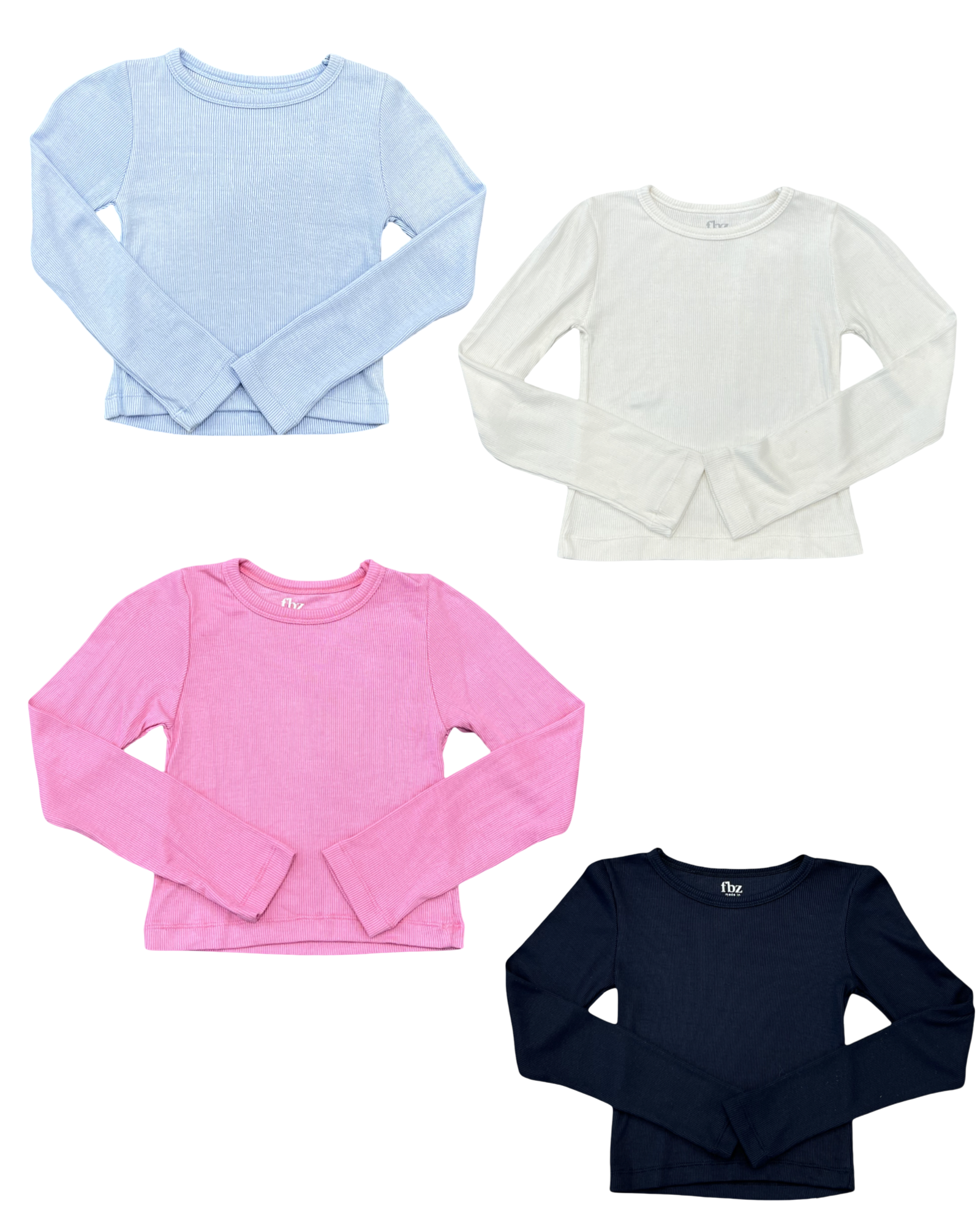Girls Solid Ribbed Long Sleeve Tee