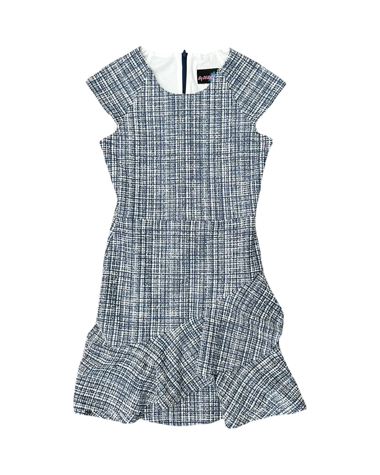 Navy Plaid Ruffle Front Dress