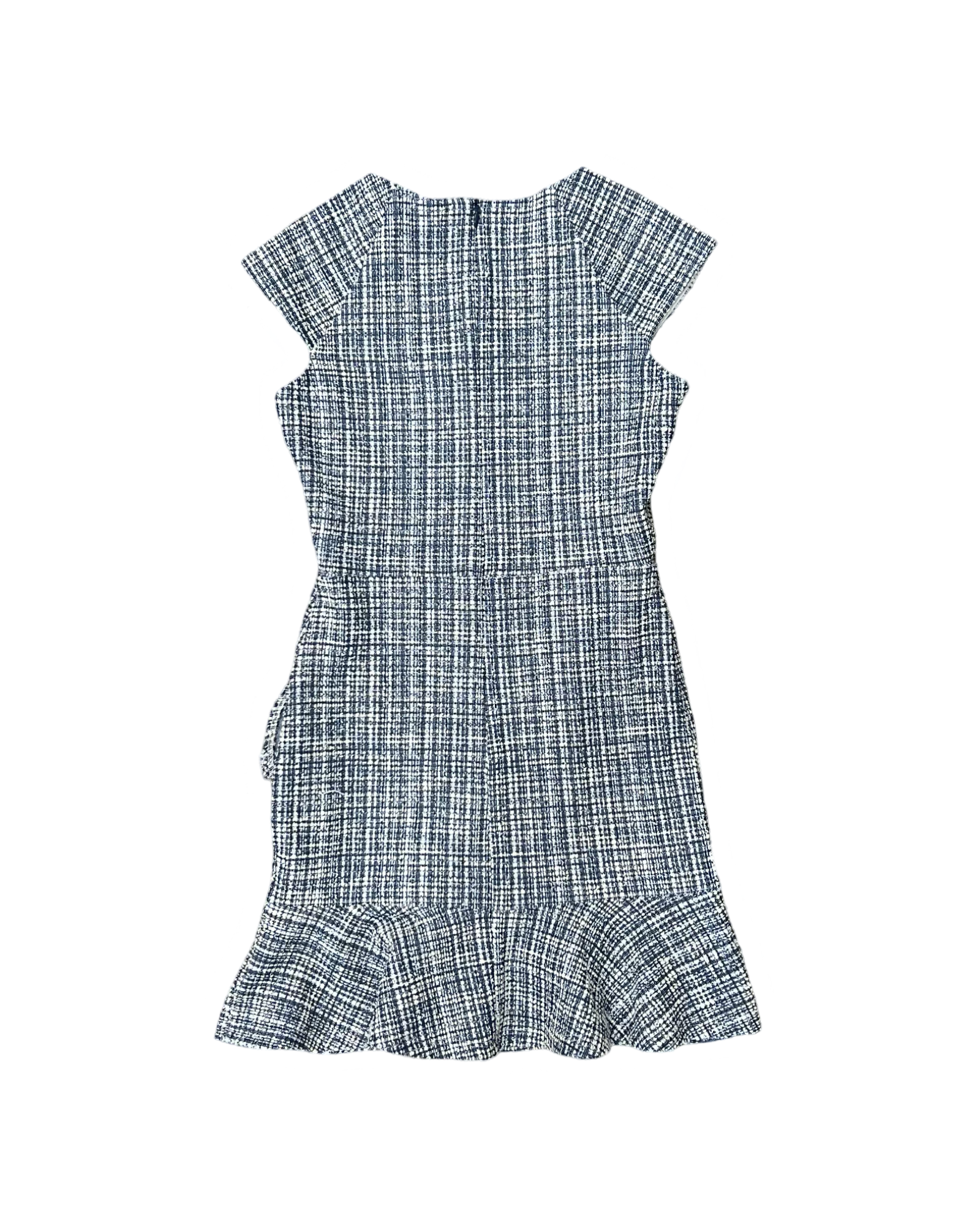 Navy Plaid Ruffle Front Dress