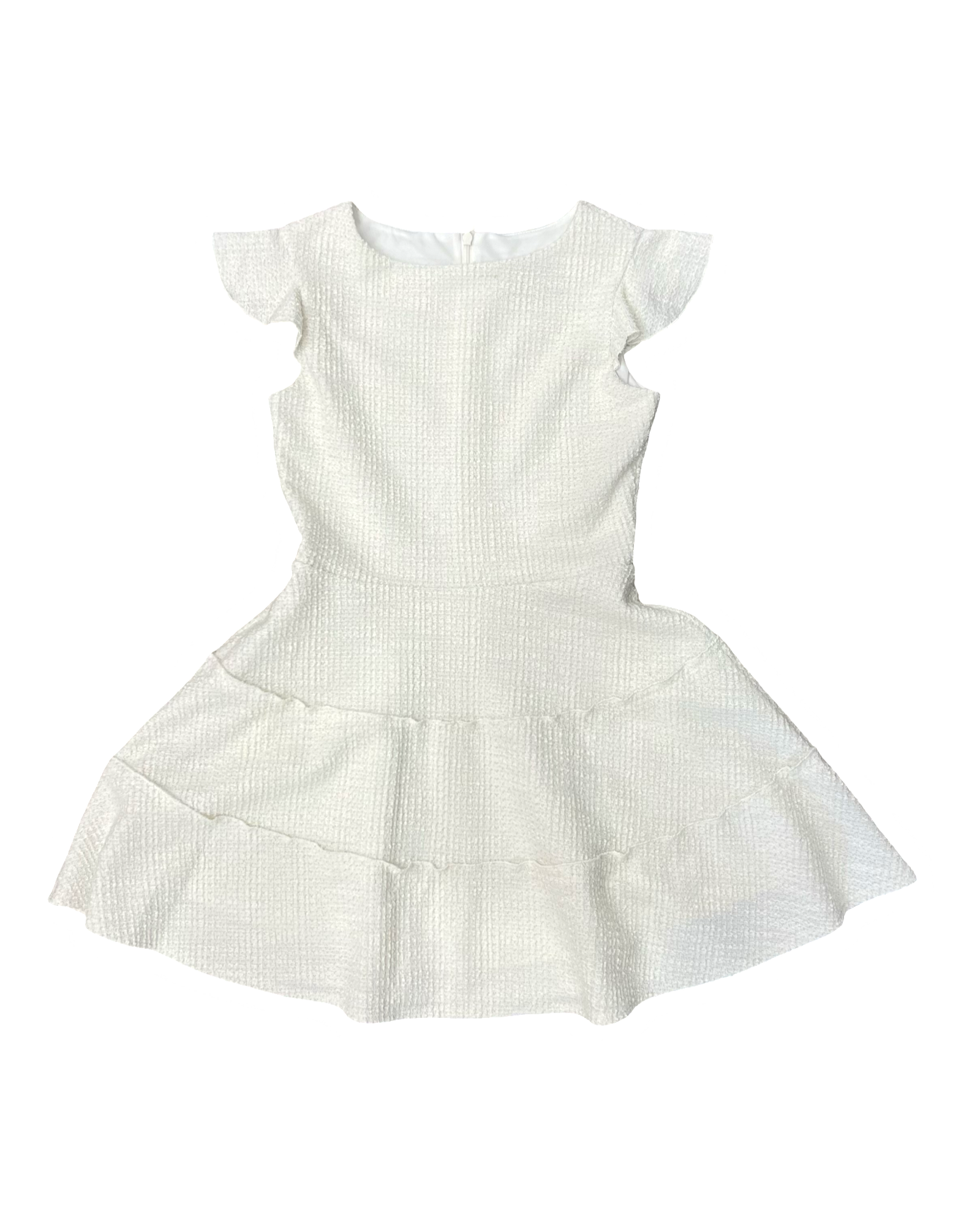 Ivory Boucle Ruffle Tiered Dress